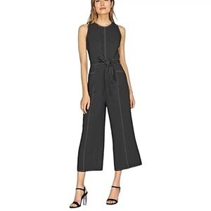 GREYLIN Isa Contrast Stich Tie Waist Jumpsuit Sz XS Black